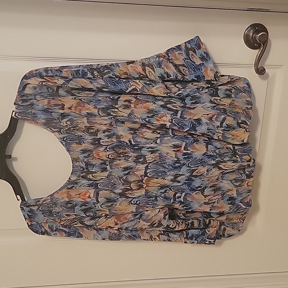 Liverpool Multicolor Blue, Peach & Cream Printed Blouse